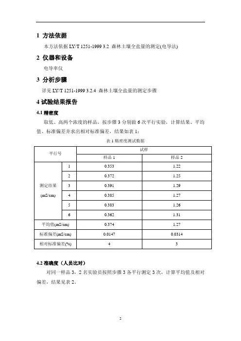 LYT 1251-1999  森林土壤全盐量  方法验证