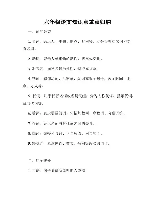 六年级语文知识点重点归纳