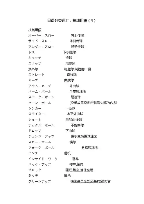 日语分类词汇：棒球用語（4）