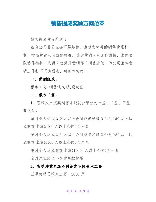 销售提成奖励方案范本
