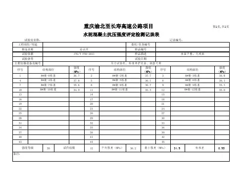 水泥混凝土抗压强度评定表