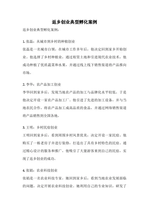 返乡创业典型孵化案例