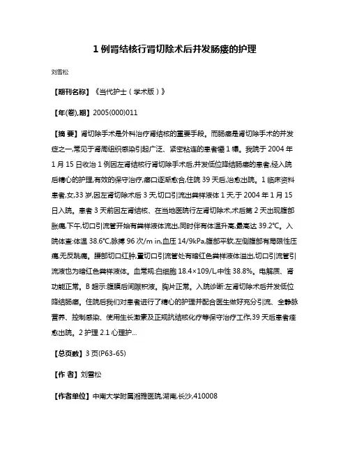 1例肾结核行肾切除术后并发肠瘘的护理