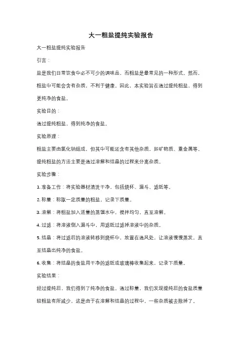 大一粗盐提纯实验报告