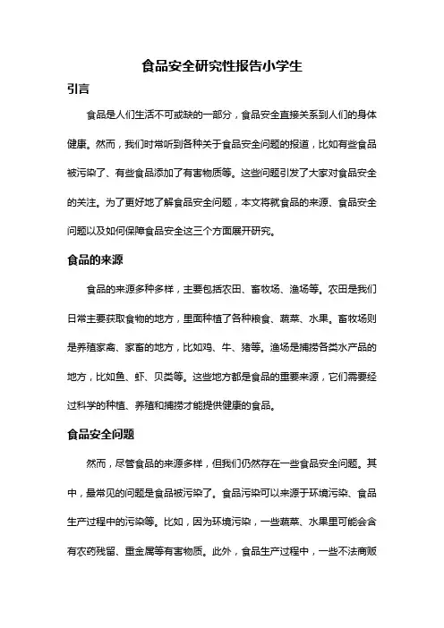 食品安全研究性报告小学生