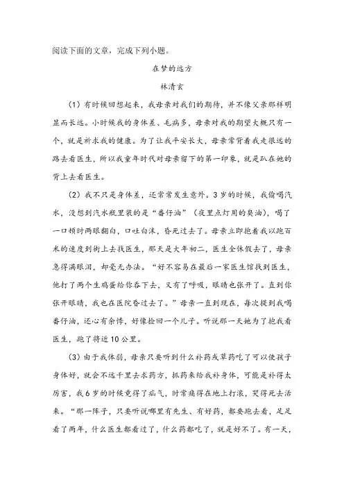 林清玄《在梦的远方》阅读练习及答案