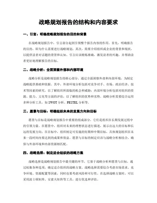 战略规划报告的结构和内容要求