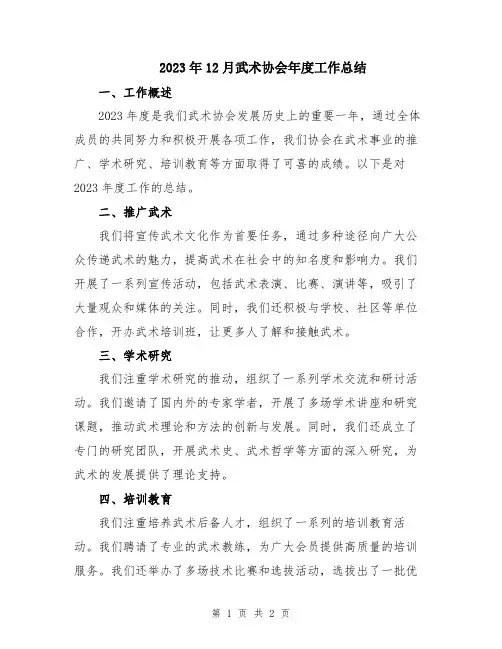 2023年12月武术协会年度工作总结
