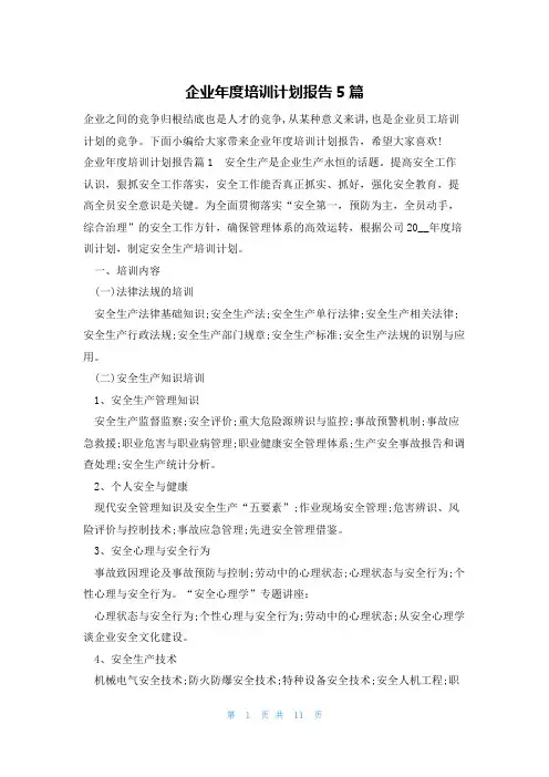 企业年度培训计划报告5篇