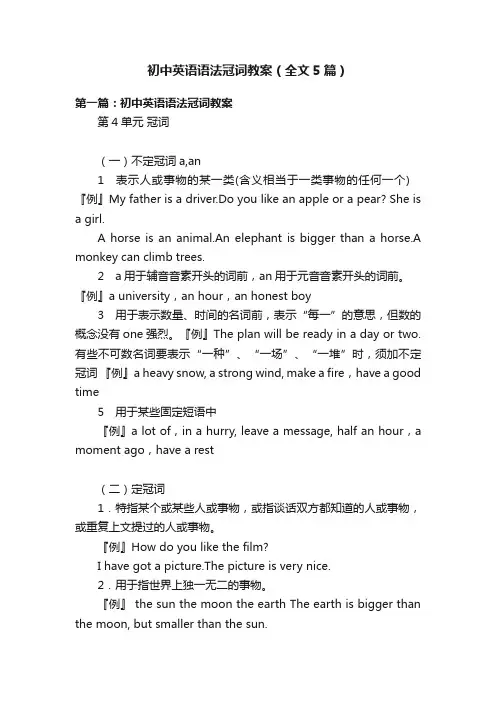初中英语语法冠词教案（全文5篇）