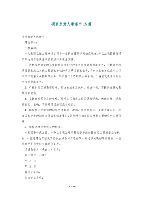 项目负责人承诺书15篇