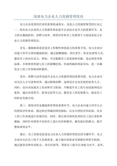 浅谈电力企业人力资源管理优化