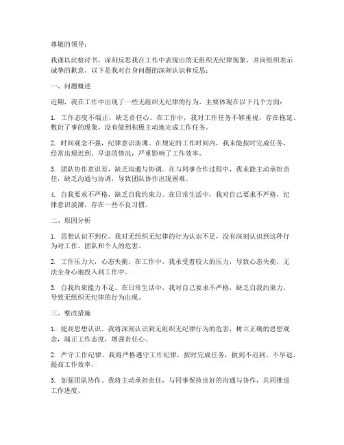 无组织无纪律检讨书范文