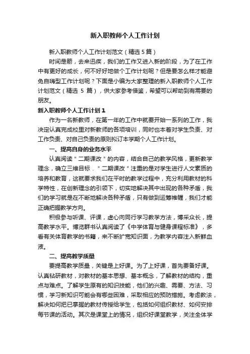 新入职教师个人工作计划范文（精选5篇）
