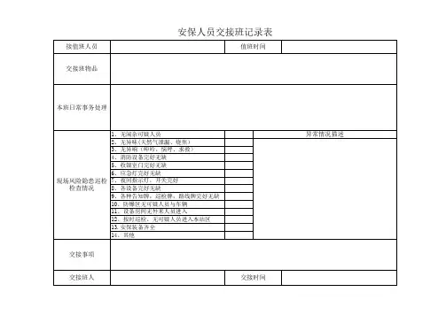 安保人员交接班记录表