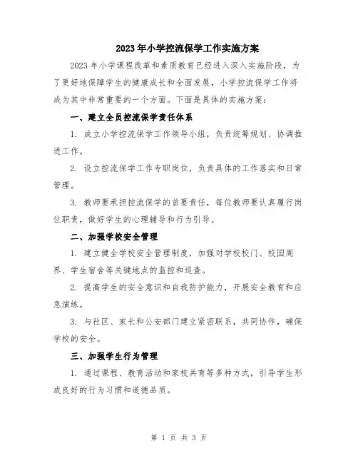 2023年小学控流保学工作实施方案