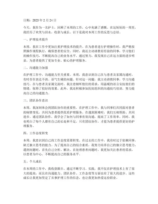 反思护士日志总结范文