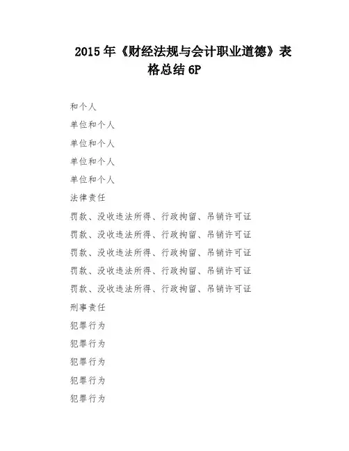 2015年《财经法规与会计职业道德》表格总结6P