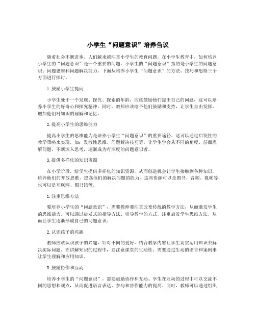 小学生“问题意识”培养刍议