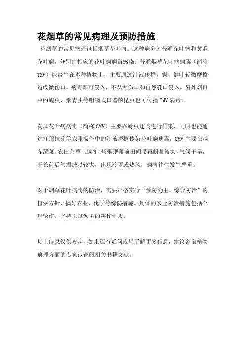 花烟草的常见病理及预防措施