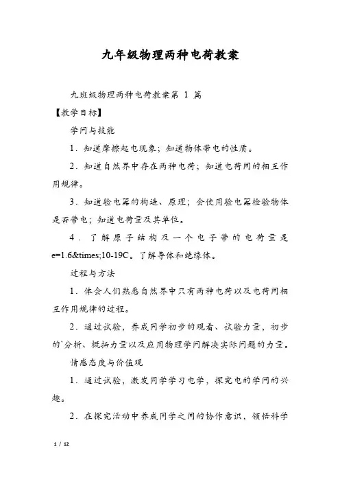 九年级物理两种电荷教案