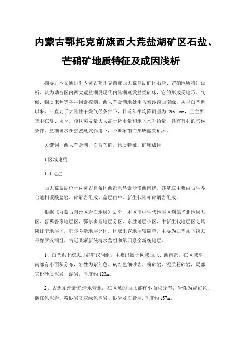 内蒙古鄂托克前旗西大荒盐湖矿区石盐、芒硝矿地质特征及成因浅析