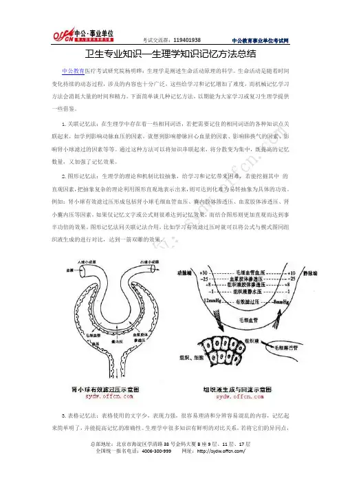卫生事业单位考试专业知识—生理学知识记忆方法总结