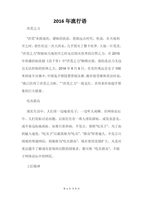 2016年年度流行语及解读 