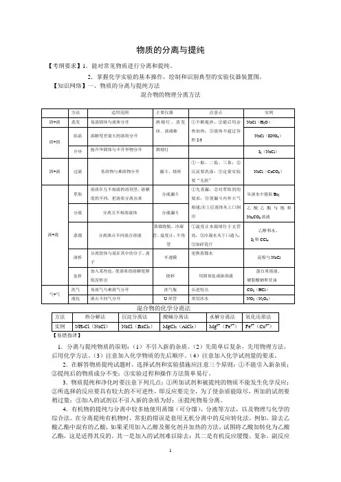 高三一轮复习化学实验-物质的分离与提纯学案及课堂检测