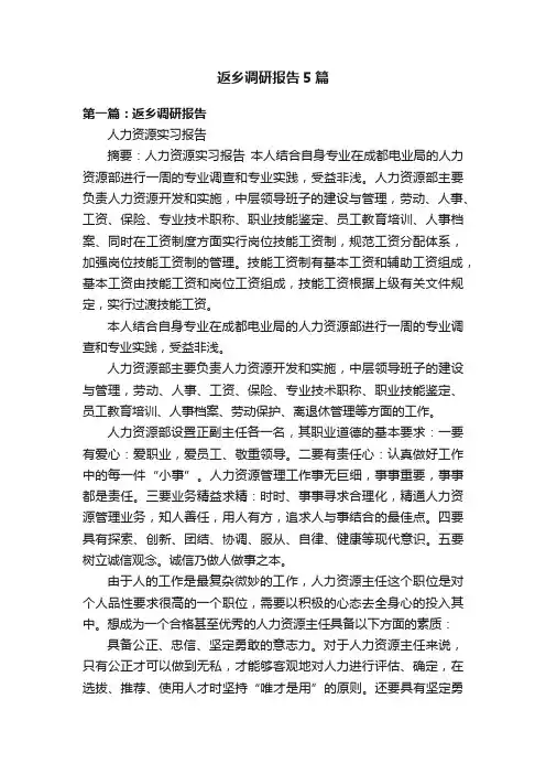 返乡调研报告5篇