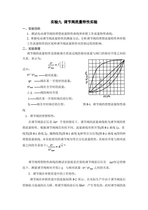 实验九 调节阀流量特性实验