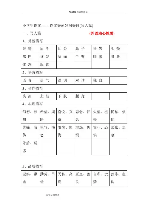 小学生作文好词好句好段(写人篇)