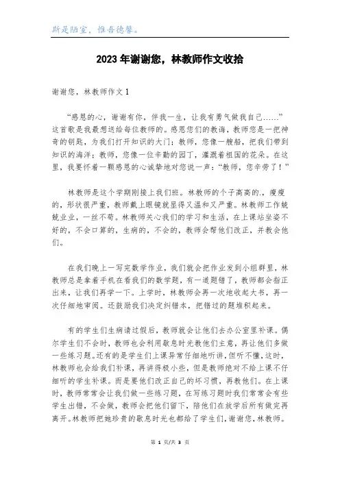 2023年谢谢您,林老师作文