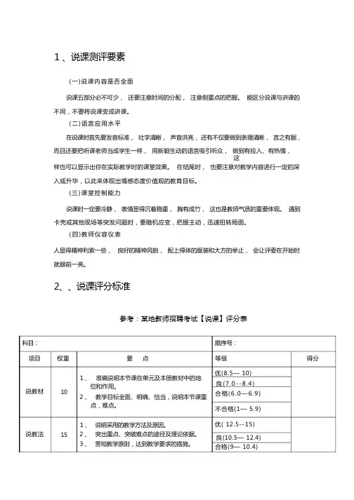 【华图教育】教师面试说课测评要素及评分标准
