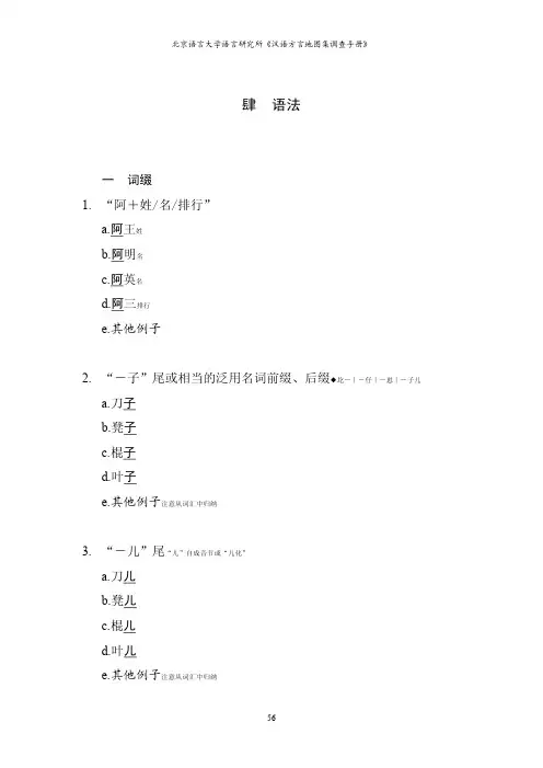 《汉语方言地图集调查手册》(语法