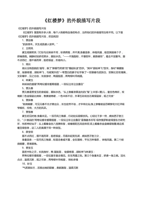 《红楼梦》的外貌描写片段