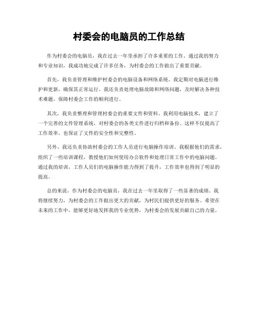 村委会的电脑员的工作总结
