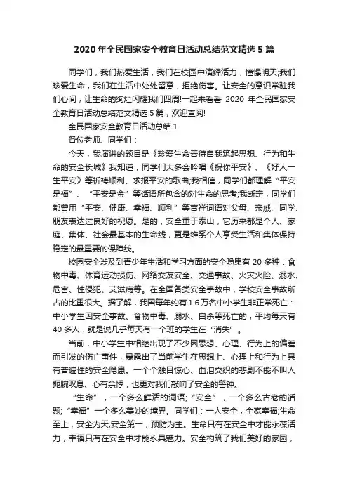 2020年全民国家安全教育日活动总结范文精选5篇