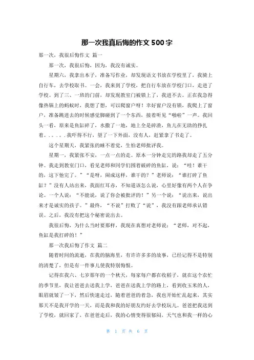 那一次我真后悔的作文500字