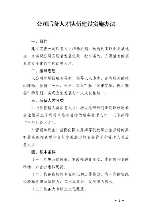 公司后备人才队伍建设实施办法