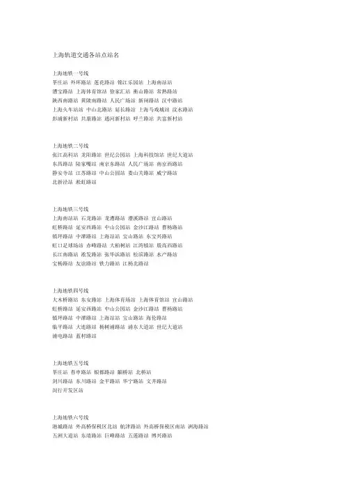 上海轨道交通各站点站名