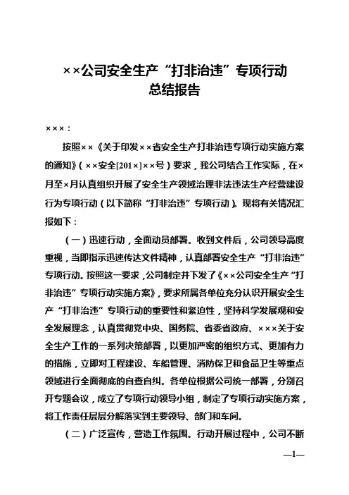 ××公司安全生产“打非治违”专项行动总结