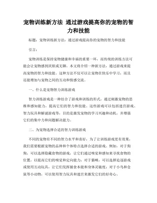 宠物训练新方法  通过游戏提高你的宠物的智力和技能