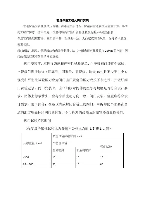 管道保温工程及阀门安装工艺