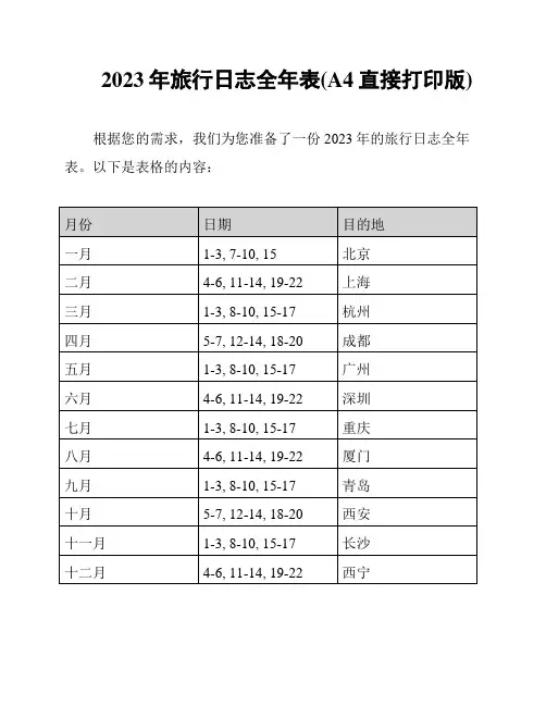 2023年旅行日志全年表(A4直接打印版)