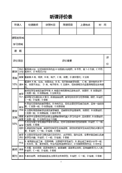 教师听课评价表模板(2020年10月整理).pdf
