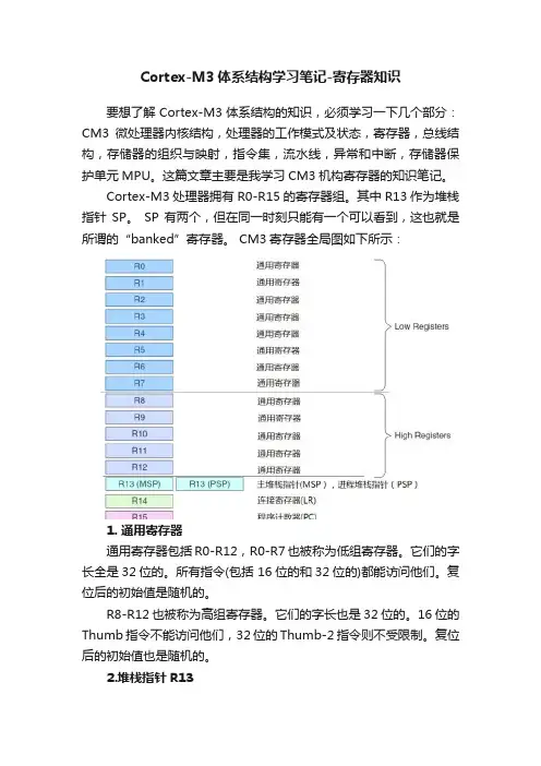 Cortex-M3体系结构学习笔记-寄存器知识