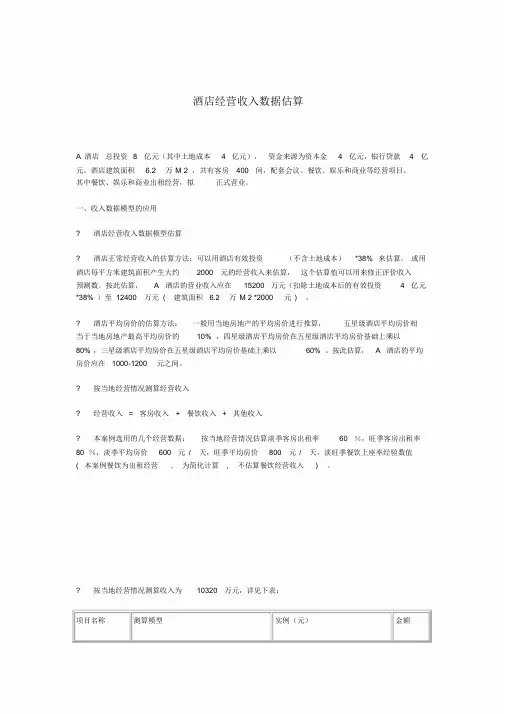 酒店经营收入测算