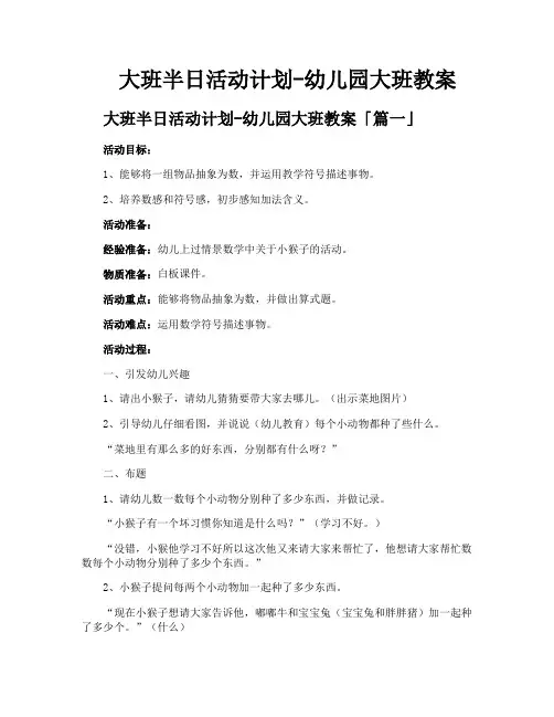 大班半日活动计划幼儿园大班教案