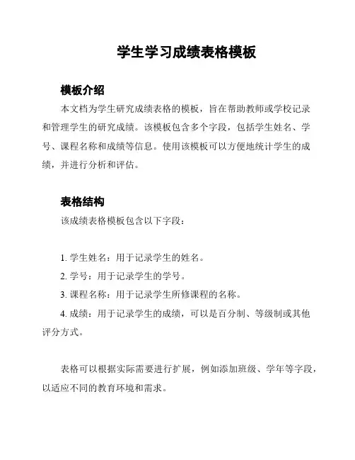 学生学习成绩表格模板